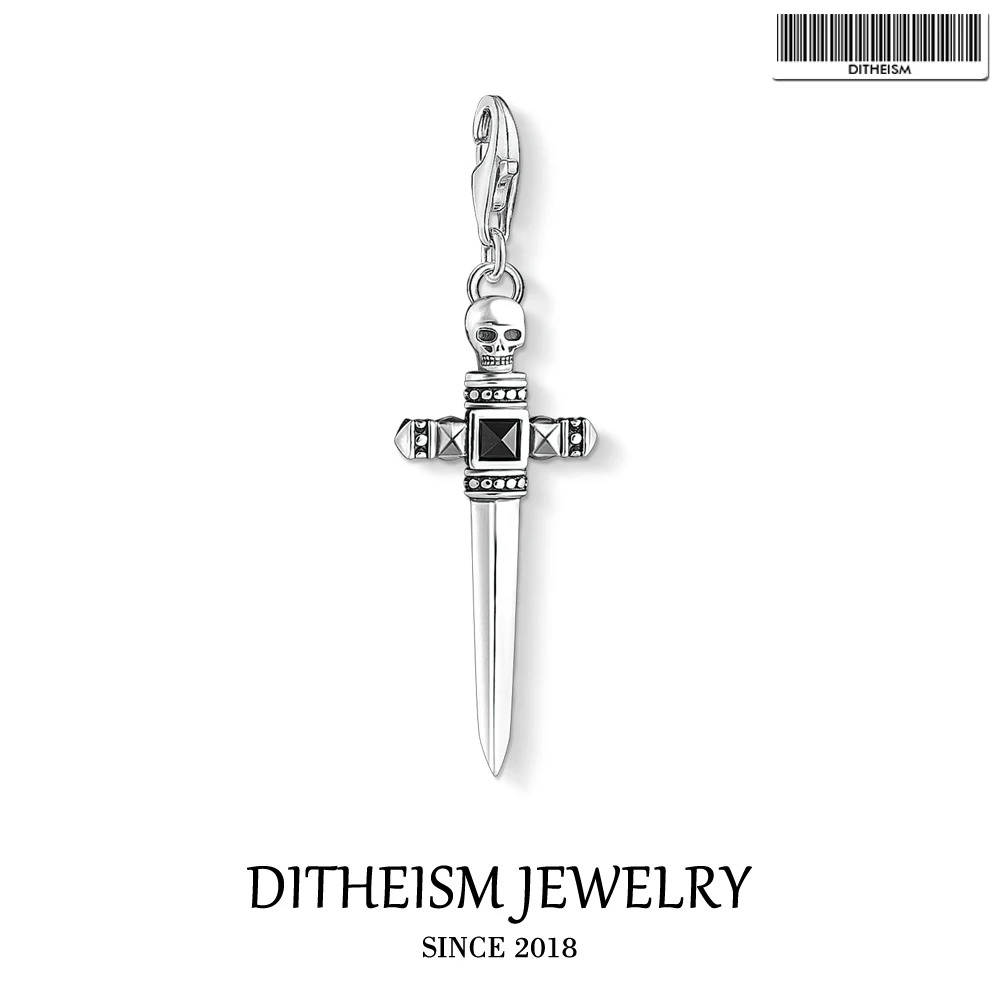 Подвеска с черепом и мечом зимняя бижутерия серебро 925 пробы винтажный подарок
