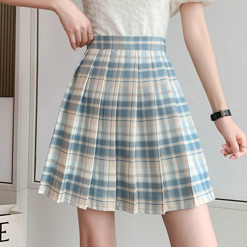 

2021 Summer Women Skirt Casual Fashion Pleated Skirt Checkered Print Zip Women's Clothing
