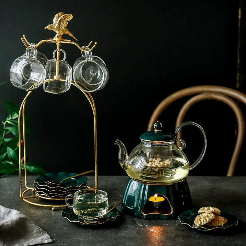 

Изумрудный цвет английский послеобеденный цветок чайник кофейный набор Скандинавская роскошь Корона керамическое стекло вареные фрукты Свеча чайник