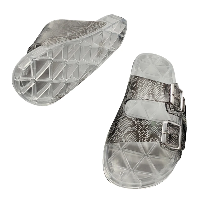 

Women's Summer Slippers Ladies Flat Buckle Snake Leopard Transparent Sandals Shoe 2021 New Ladies Fashion Casual Platform Shoes