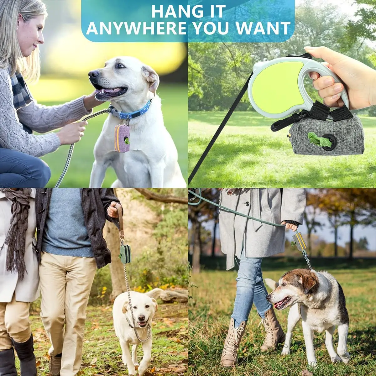 

Pet Dog Poop Bag Dispenser, Dog Poop Bag Holder for Leash - Portable Dog Leash Waste Bag Dispenser with 2 Auto Locking Zipper