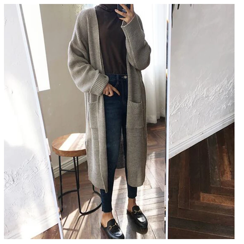 

Fashion Long Cardigan Women 2020 Fashion Harajuku Loose Knit Sweater Women Casual Black Oversized Jacket Coat Autumn BB555