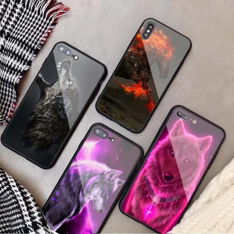Чехол для телефона из закаленного стекла Fierce Wolf and Flame horse iPhone 11 8 7 6 6S 6Plus X XS MAX 5 5S SE XR