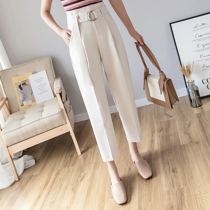 Женские строгие шаровары REALEFT офисные брюки до щиколотки с высокой талией и