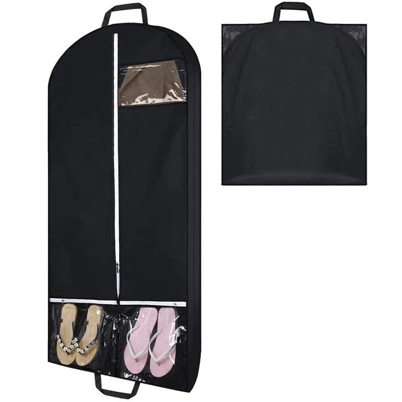 

Black Suit and Dress Travel and Storage Garment Bag With Two Zipper Pockets Durable Gusseted Suit Cover Protector For Coat Dress