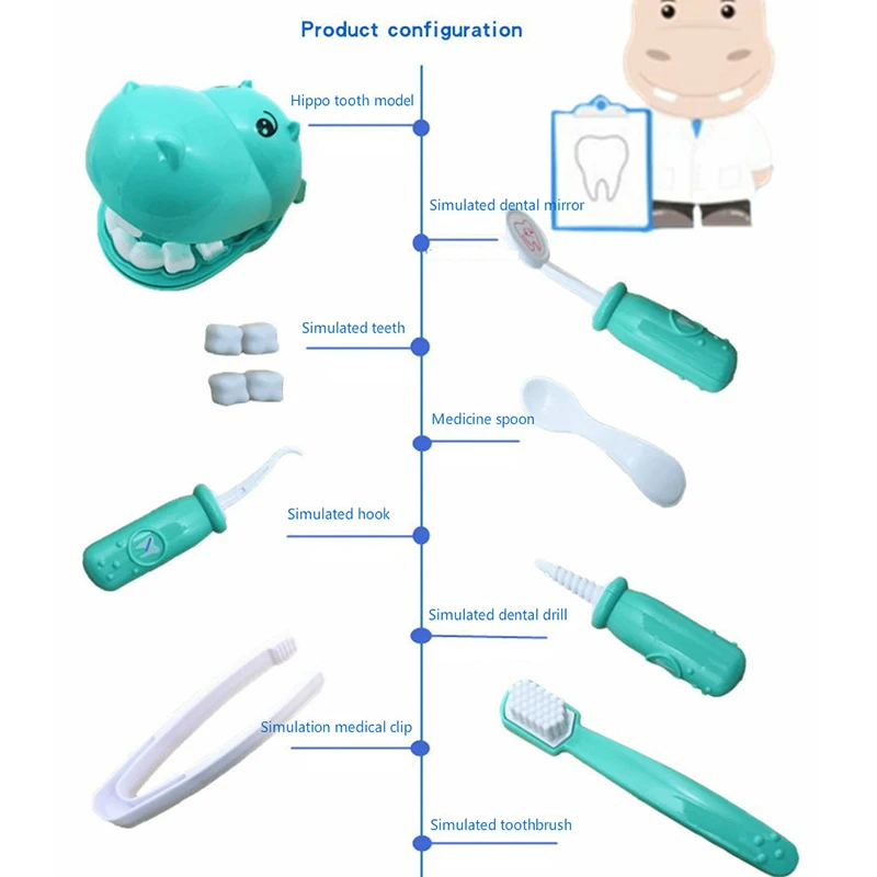 

9Pcs Kids Pretend Play Toy Dentist Check Teeth Model Set Medical Kit Educational Role Play Simulation Learing Toys For Children