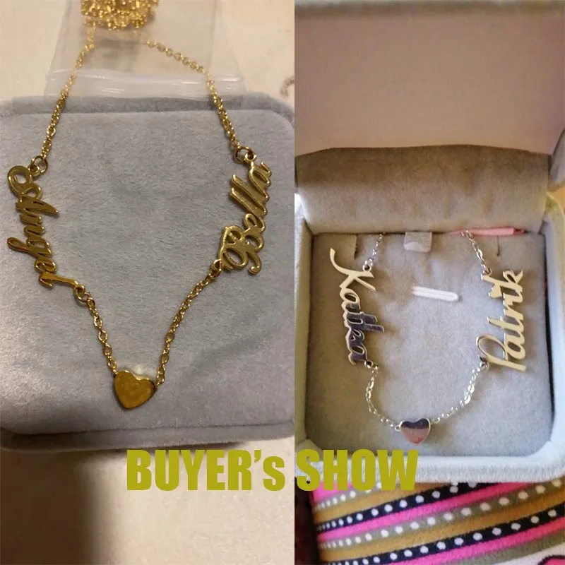 Ожерелье под заказ с двойным именем одним сердцем для влюбленных