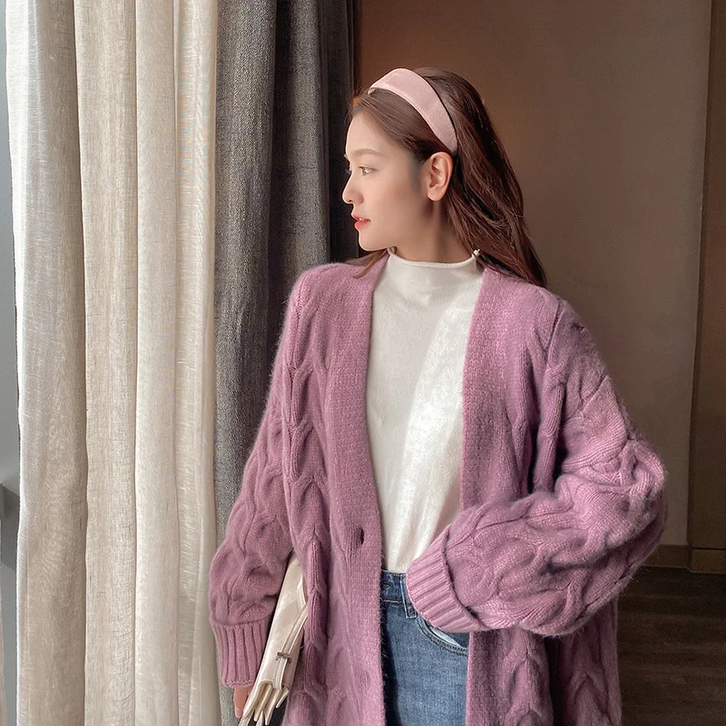 

Thick Cardigan Large Sweater Women's Medium Length Loose 2021 New Autumn and Winter Thickened Lazy Wind Twist Knitted Coat