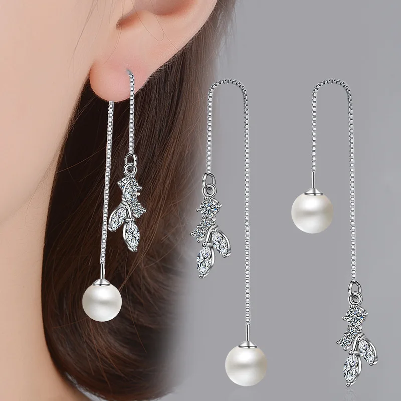 

Dreamhonor Personality Female Imitation Pearl Leaf 925 Sterling Silver Drop Earrings Fashion Wedding Jewelry Accessories