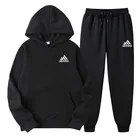 Осенне-зимний новый костюм с капюшоном Мужская модная шерстяная толстовка черные Брендовые брюки для отдыха костюм для бега Свитшот пуловер