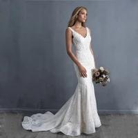 luxury lace crystal and pearls boho bridal gown 2021 new sexy v neck bride mermaid wedding dress vestido de novia robe de mariee