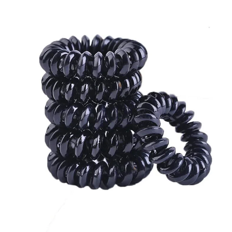 

5pcs Girls New Black Clear Telephone Cord Hair Rope Elastic Rubber Hair Rings Ponytail Hair Accessories Headwear Styling Tool
