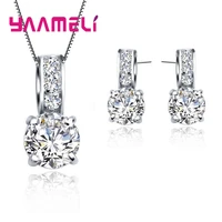 top quality 925 sterling silver jewelry clear white topaz cubic zircon pendant necklaceearring women jewelry set drop shipping