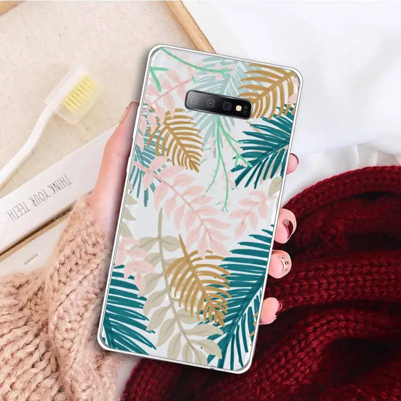 

Colorful Retro tropical plant leaves Phone Case Transparent For Samsung Galaxy A 71 21s S note 8 9 10 plus 20 ultra