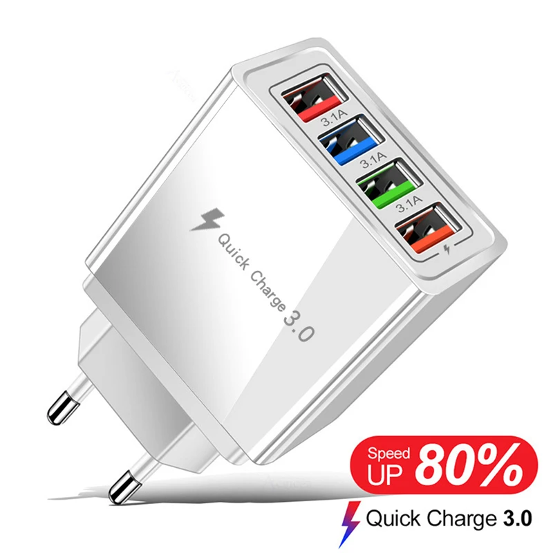 

New 48W QC3.0 fast chargers 4USB ports for Samsung A51 A71 iPhone 11 xr Xiaomi mi 10 Tablet Fast Wall Charger EU/US Plug Adapte