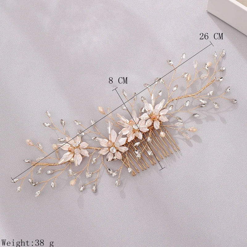 

Gold Flower Bridal Hair Comb Crystal Tiara Wedding Hair Accessories Handmade Wedding Hair Combs bridal Hair Ornaments Headpiece