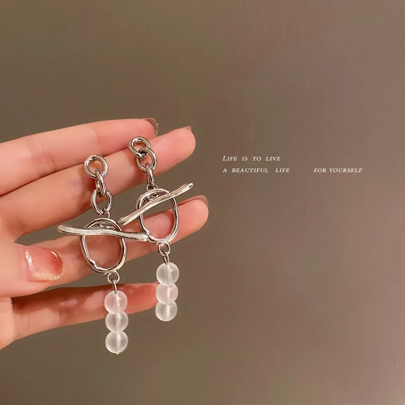 

Three Acrylic Beads Key Drop Earrings For Women Long Circle Earring Laides Jewelry Fashion Accessory