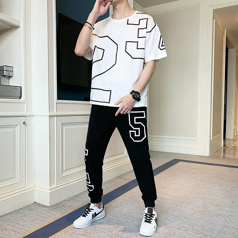 

2021 Summer Fashion Leisure Brand Men's Set Tracksuit Sportswear Track Suits Male Sweatsuit Short Sleeves T Shirt 2 Piece Set