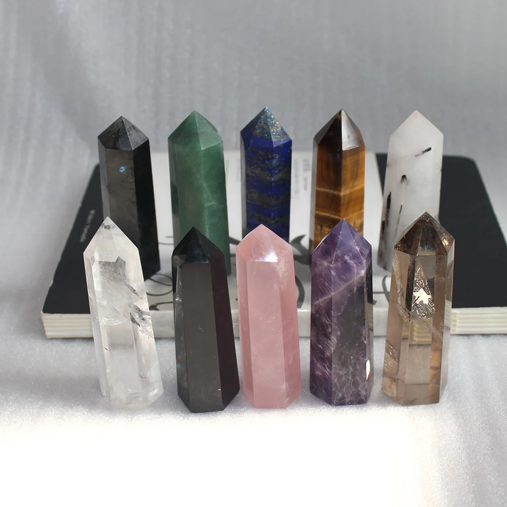 

1PC Natural Stones Crystal Point 10 Color Tower Amethyst Rose Quartz Healing Stone Energy Ore Mineral Obelisk Home Ornaments