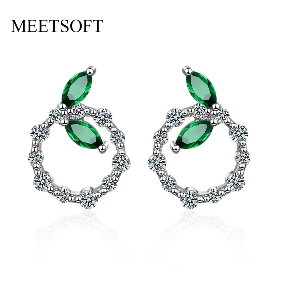 Женские серьги гвоздики MEETSOFT с серебряным покрытием модные кристаллами и