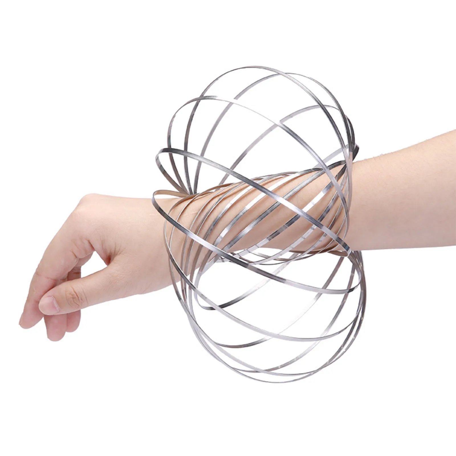 

Magic Flow Ring Arm Toy Interactive 3D Sculpture Ring for Kids Teens Adults Spinning Metal Globe Slides Down Arms Toys Best Gift