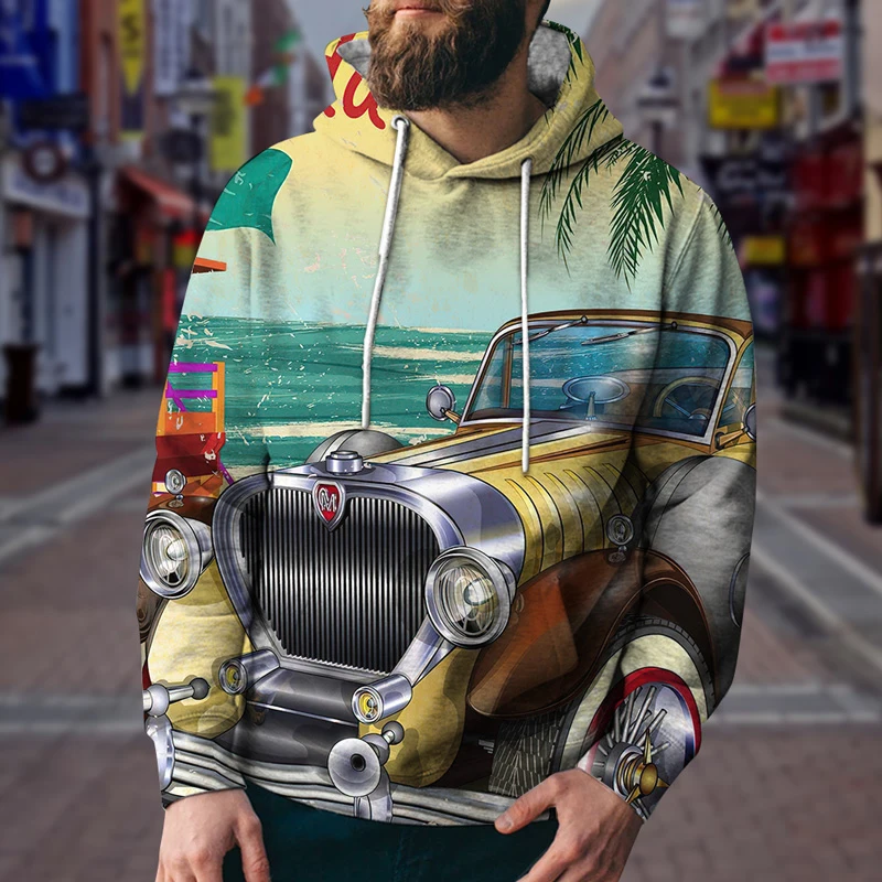 

New Graffiti Europe America Retro Vintage Car Decoration Poster Clothing Printing Sweatshirt Fashion Trend Men/Women Hoodie