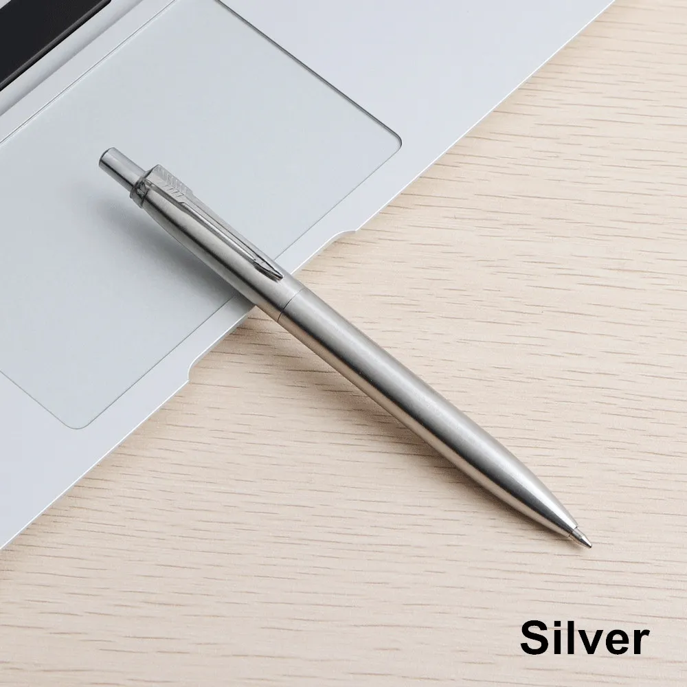 Silver 10 шт./лот набор шариковых ручек коммерческие металлические шариковые ручки для школы и офиса канцелярский подарок; ручка пресса стиля черные, голубые чернила - Цвет: Silver