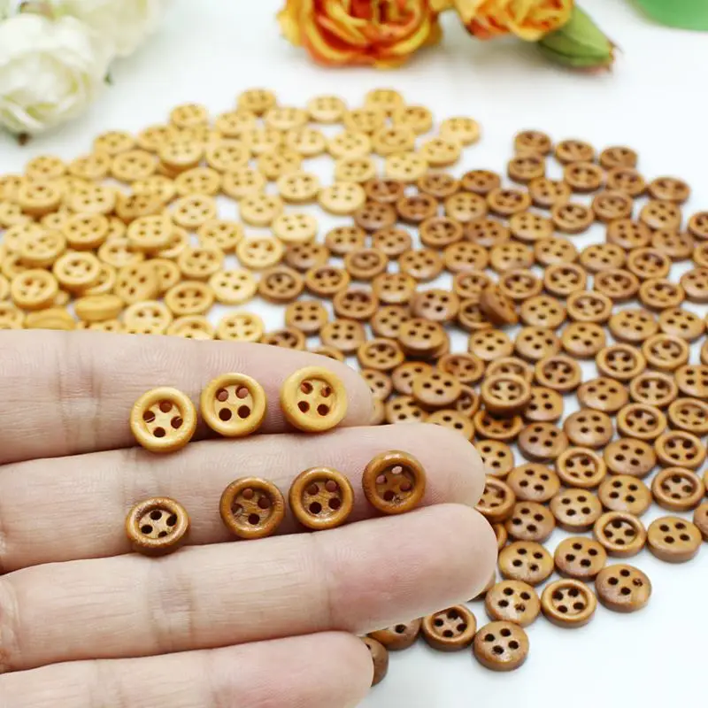 100pcs or 200pcs/lot mix 8 shapes mixed mini buttons for doll craft scrapbooking wood small 9mm -10mm diy crafts | Дом и сад