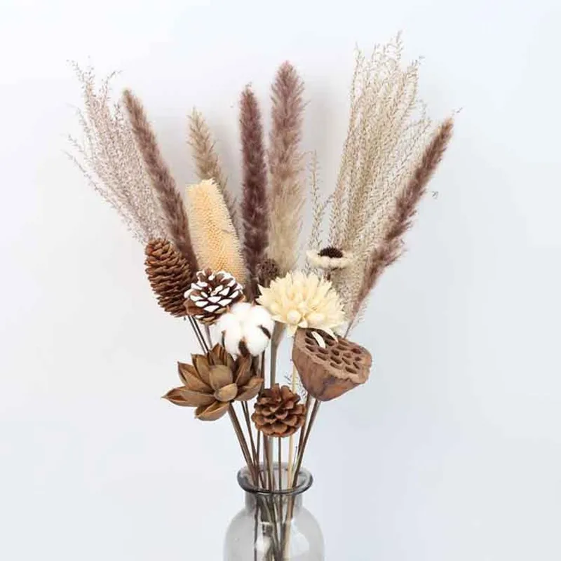 

DIY Bouquet Natural Dried Flowers Eucalyptus Leaf Real Branch Acorn Pine Wheat Cotton Nordic Home Wedding Party Decoration