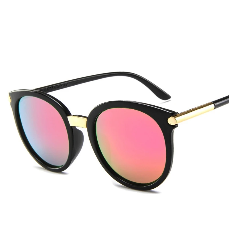 

New Arrival Hot Sale Round Black Sunglasses For Women Blue Lenses Sun Glasses
