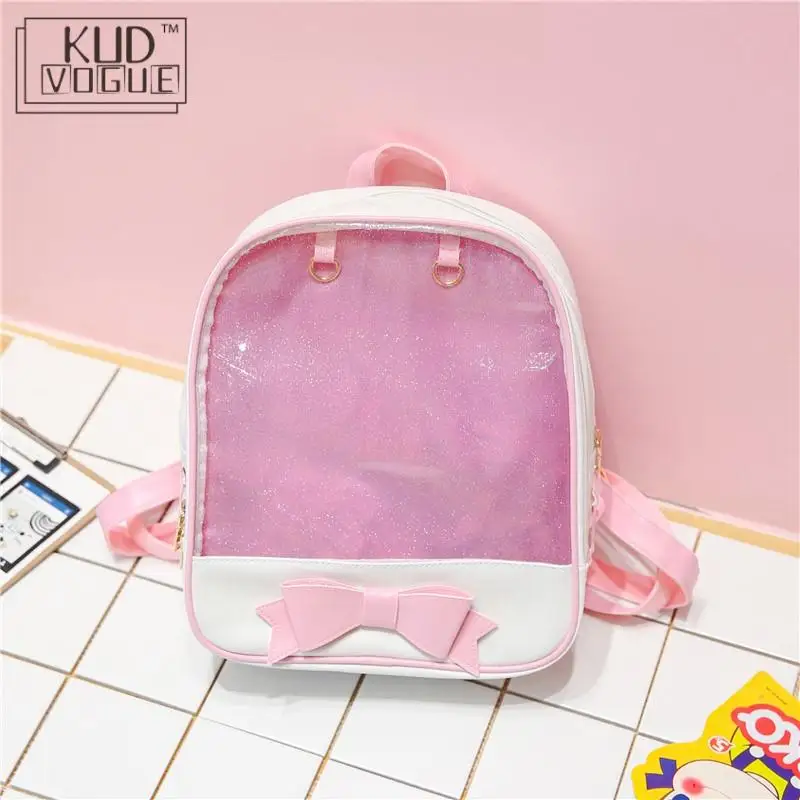 Прозрачный женский рюкзак с милым бантом желейные сумки для школы мини розовые