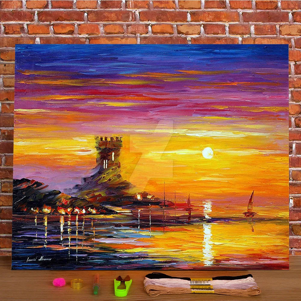 Картина маслом в стиле старой башни Печать холст 11CT Набор для вышивки крестиком