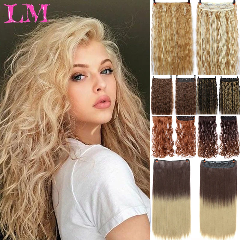 

LM Straight Synthetic 24-Inch Clip in Hair Extensions Heat Resistant Wavy Hairpiece High Temperature Fiber False Hair