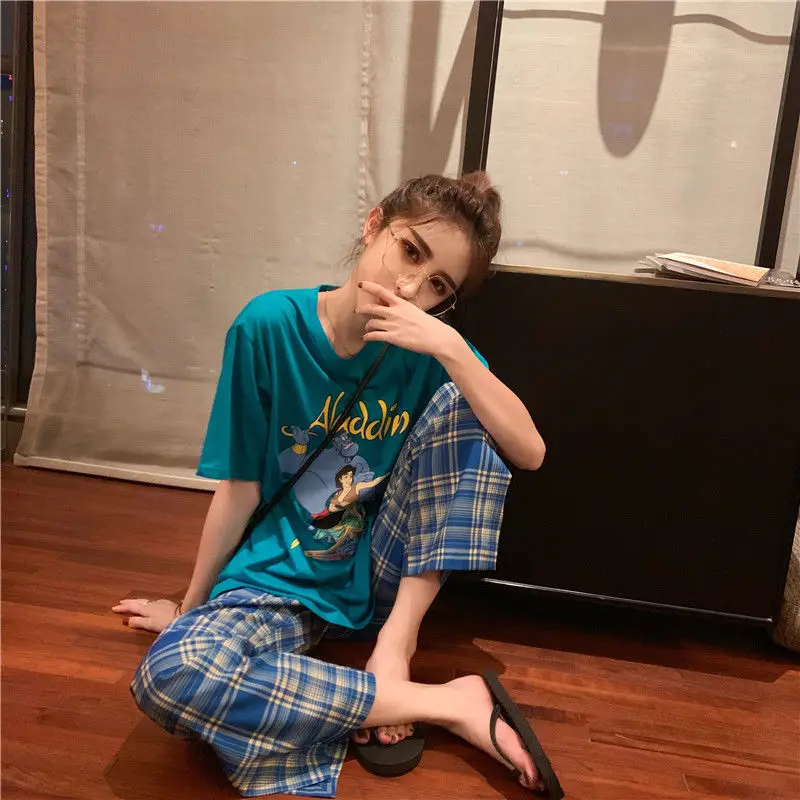 

Pajamas female summer student Han Feng cute cartoon home suit