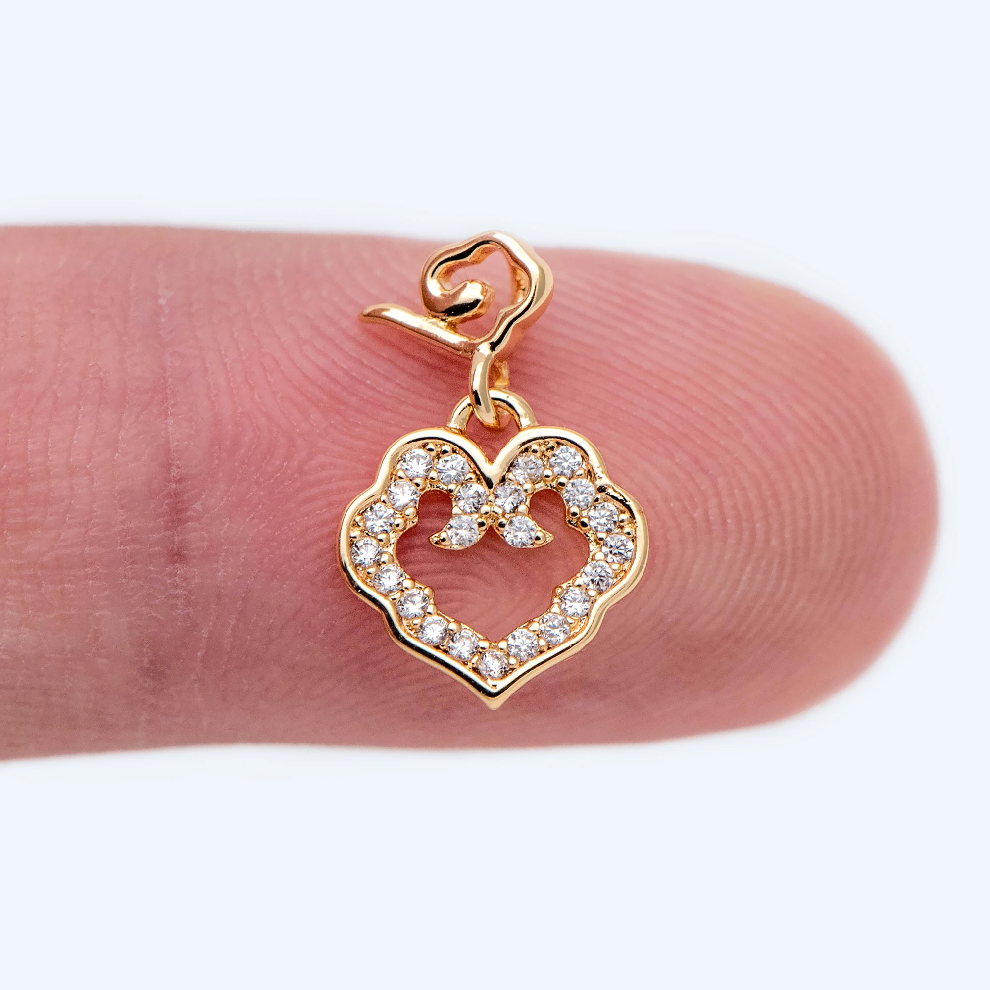 

10pcs CZ Paved Gold Heart Charms 14x9mm, Good Luck Charm, Luckly Charm (GB-1832)