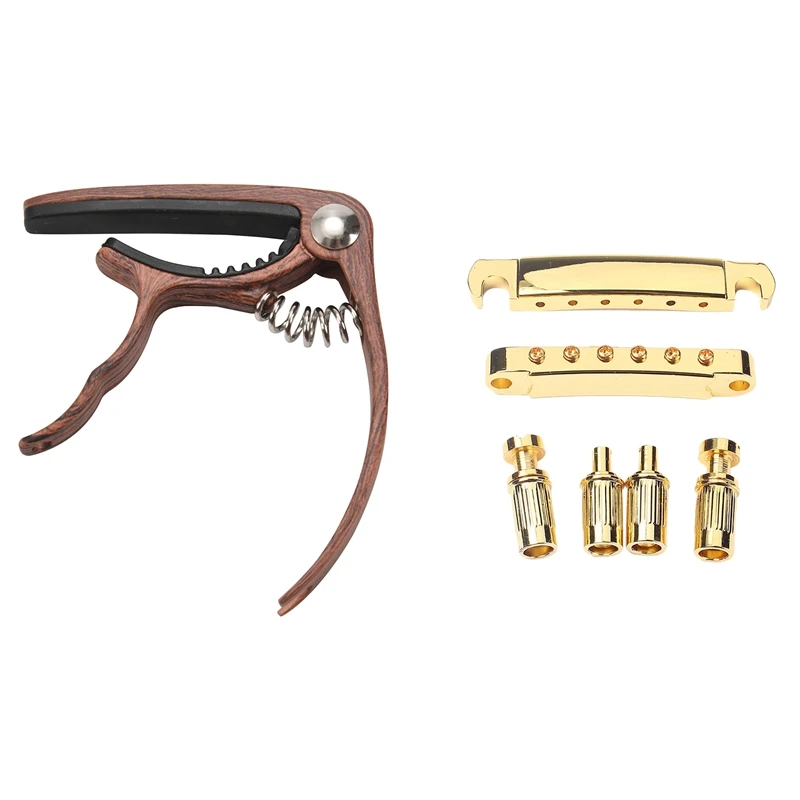 

1 Pcs Capo Guitar Capo & 1 Set Gold Plated Guitar Bridge