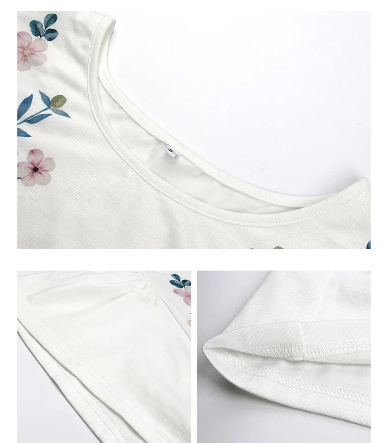 

White Elegant women's t-shirt 2021 Floral Summer Casual O Neck Short Sleeve Print Ladies T Shirts Chic Cotton Tops Tees Blouses