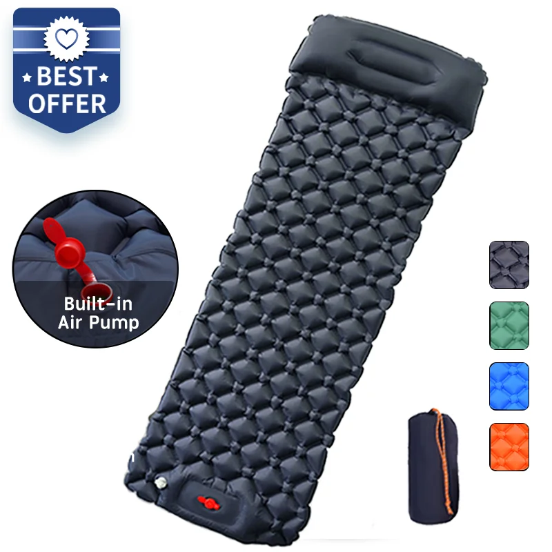 

Outdoor Sleeping Pad Camping Inflatable Mattress with Pillows Travel Mat Folding Bed Ultralight Air Cushion Hiking Trekking