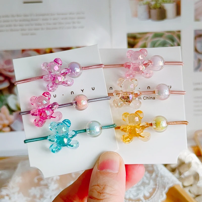 

Милые Мультяшные цветные прозрачные Детские эластичные резинки для волос с медведем, Детские резинки для волос, аксессуары для волос для де...