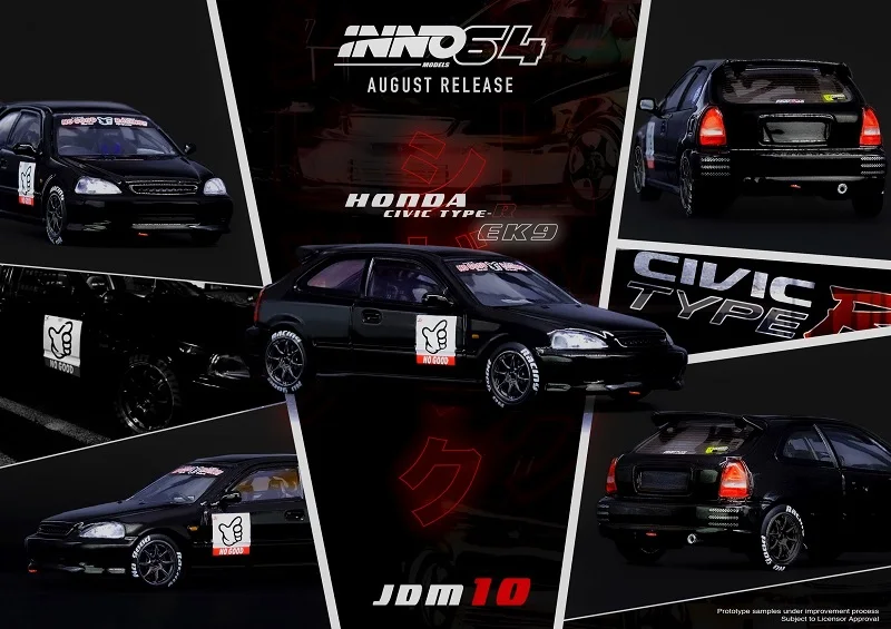 

INNO 1:64 HONDA CIVIC Type-R EK9 JDM NO GOOD RACING, черная литая модель автомобиля