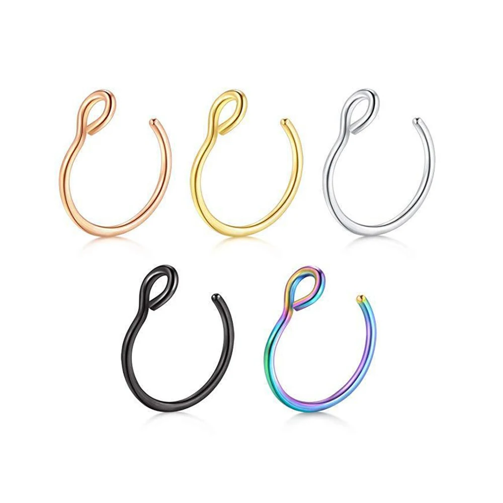Имитация пирсинга носа Перегородка Кольца 1 шт стальной обруч ноздри клип на Нос