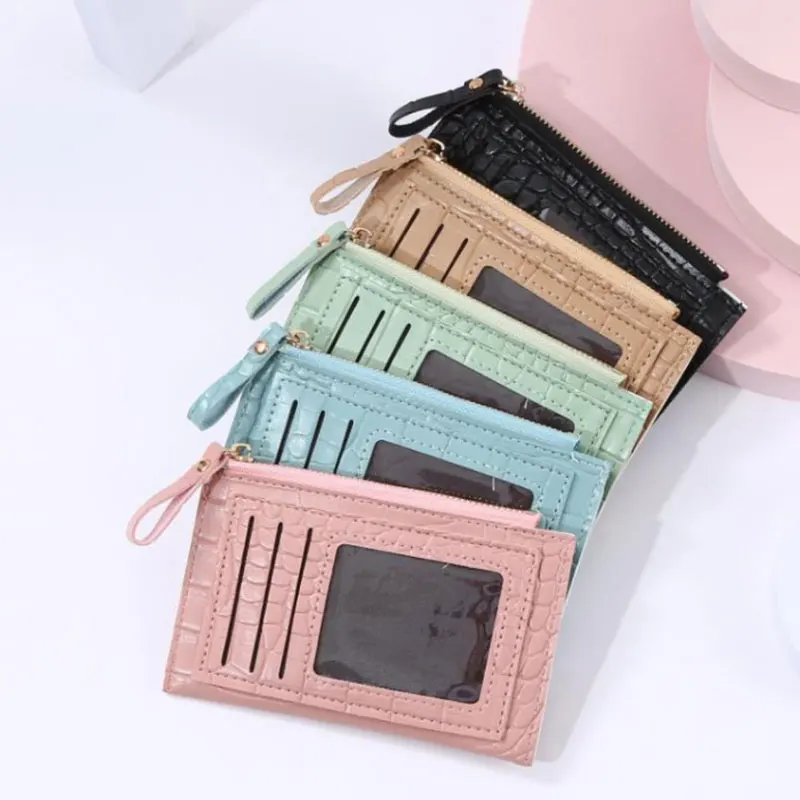 

Crocodile Pattern Card Holder Women Card Wallet Korean Style Candy Color Business Card Holder Multi-card Slot Coin Purse