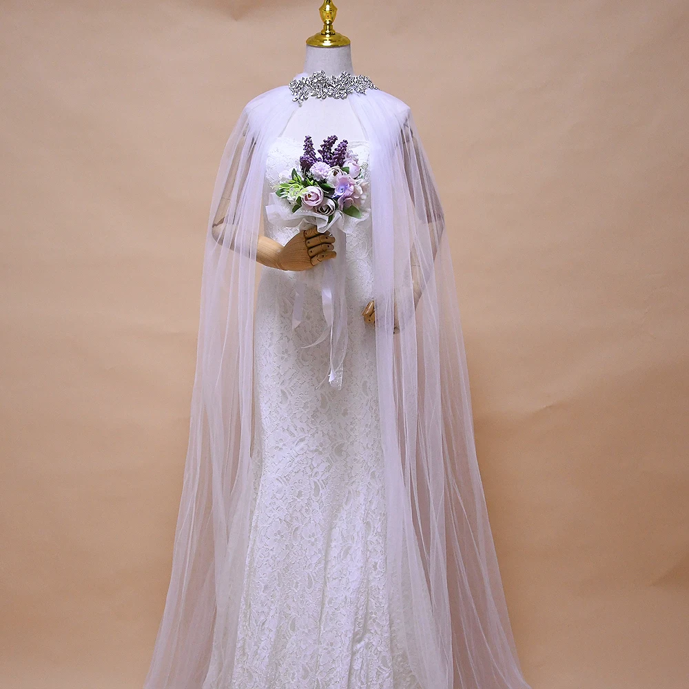 TOPQUEEN стразы аппликация Длинные свадебные накидки белые элегантные болеро шаль