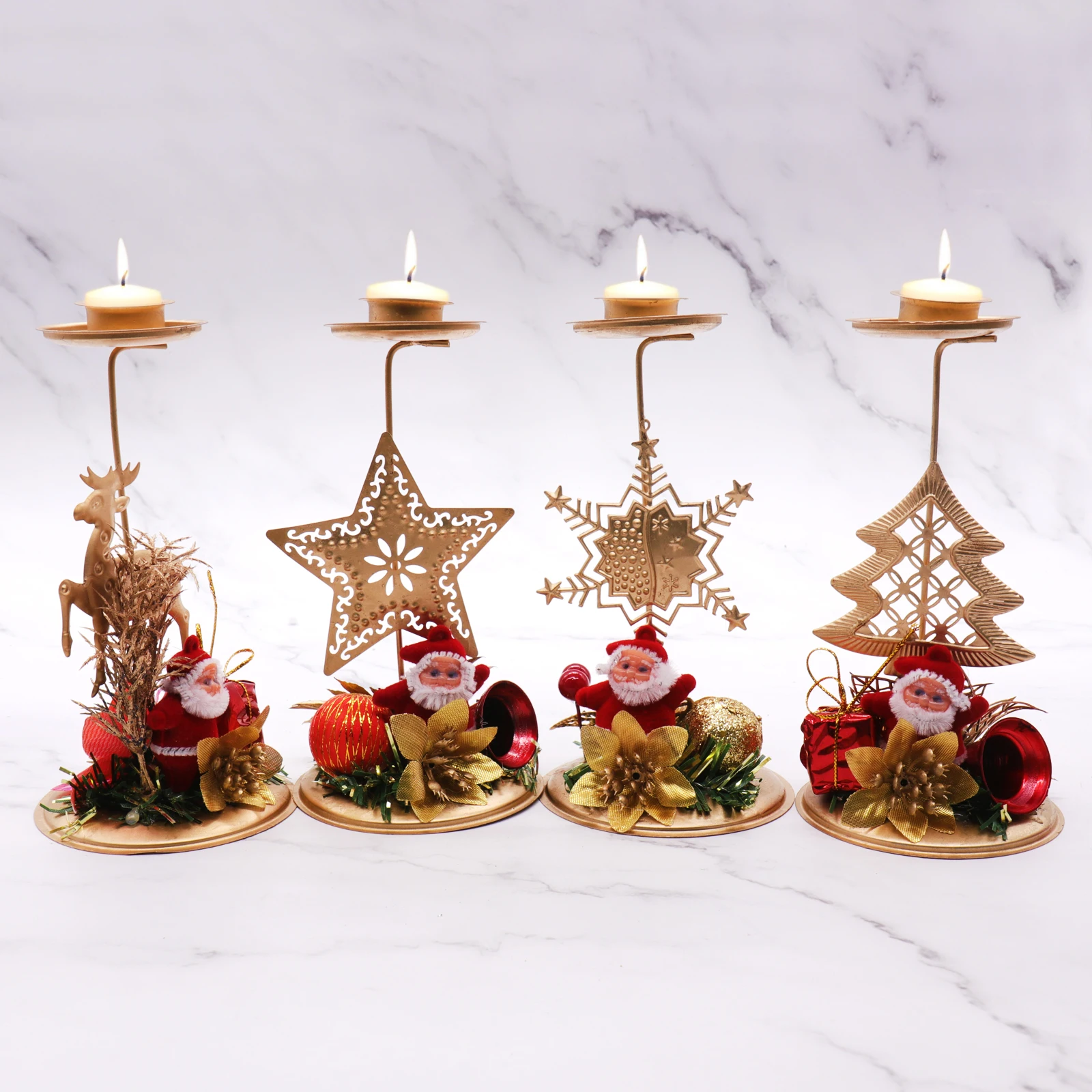 

Christmas Iron Candlestick Ornament Christmas Candle Snowflake Five-pointed Star Christmas Tree Desktop Decoration Background