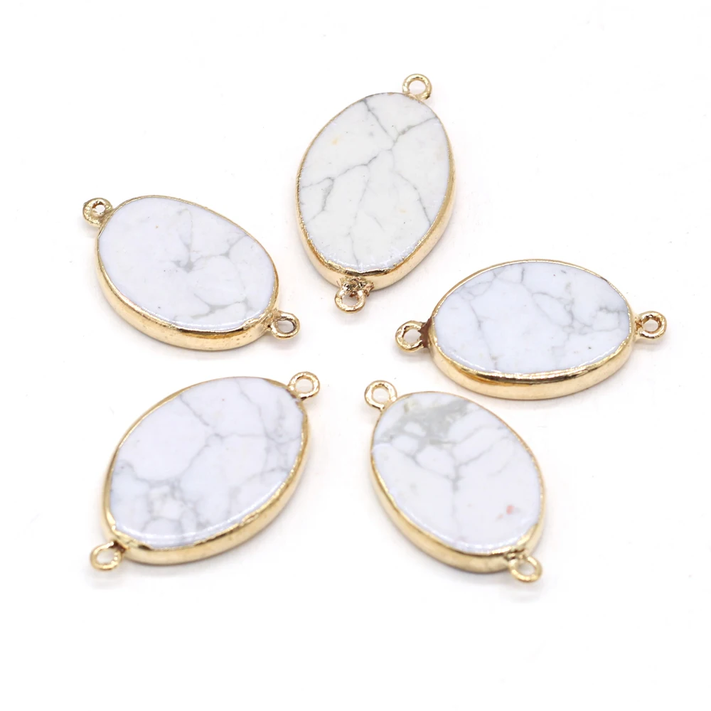 

Natural Stone Gem Oval Egg-shaped Gilt Edge White Turquoise Connector Handmade Crafts DIY Necklace Jewelry Accessories Gift Make