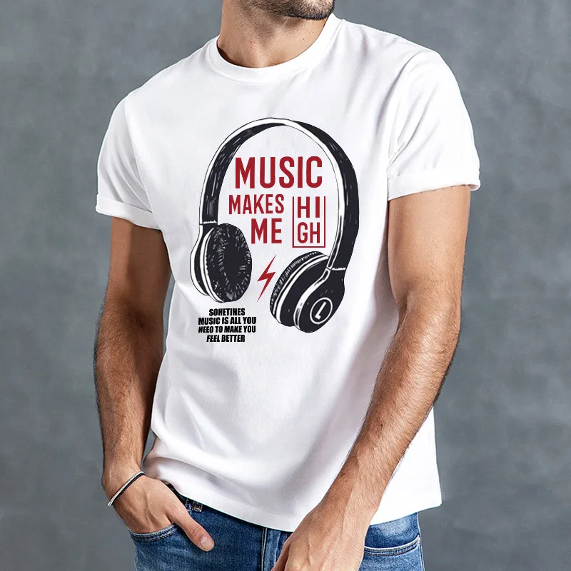 Летняя хлопковая забавная Футболка мужская футболка с принтом Make Me High Headset