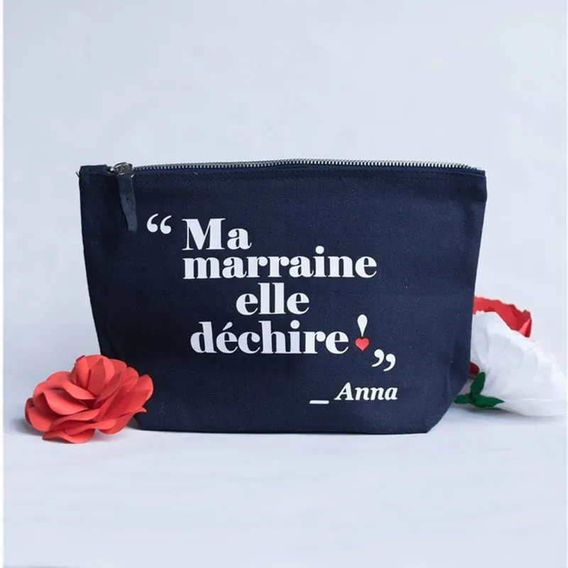 Персонализированная темно синяя сумка для макияжа с вашим текстом набор