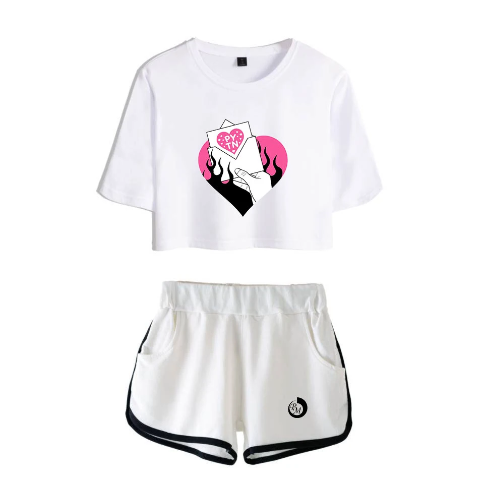 

Модная женская футболка и шорты Rholycrown Payton Moormeier, белый хлопковый костюм из двух предметов с принтом, уличная одежда в стиле хип-хоп, комплект ...