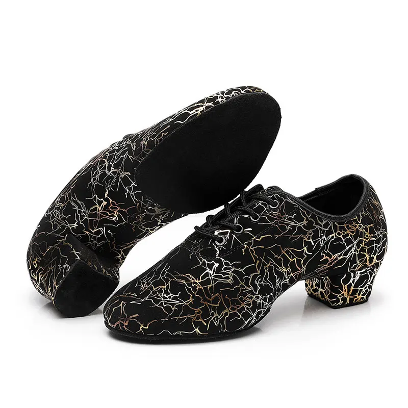 SWDZM Women Latin Dance Shoes Ballroom Modern Shoes Men Jazz Shoes For Boy Dance Sneaker Black Tango Shoes heeled 3/5cm