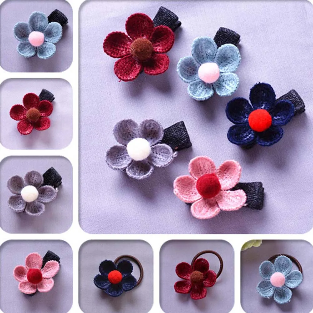 Детское трикотажное кольцо для волос с цветами на заколках эластичная резинка